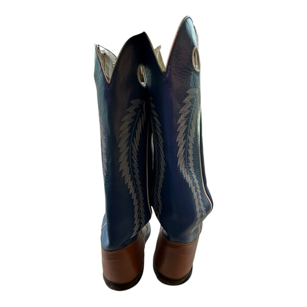 Cowboy Boots 16” Navy Volcano And Honey Leather Round Toe - Picture 5 of 6